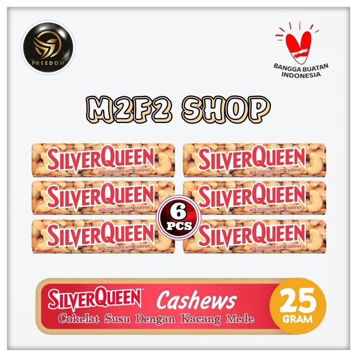 

Neww SilverQueen Milk Chocolate Cashews Bar Cokelat Mede - 25 gr (6 Pcs) Terlaris