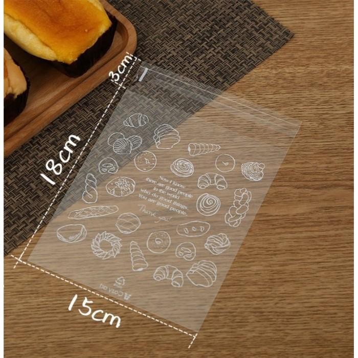 (Allthebest) 100pcs plastik roti opp plastik roti motif tebal plastik donat kue