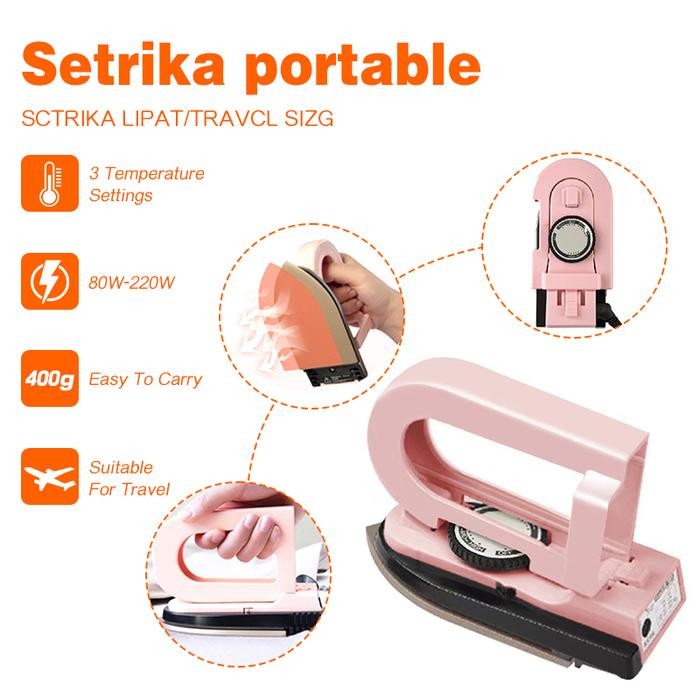 Setrika Mini Travel Dry Iron Detachable handle Portable Traveling Strika Lipat Gosokan Baju Strikaan