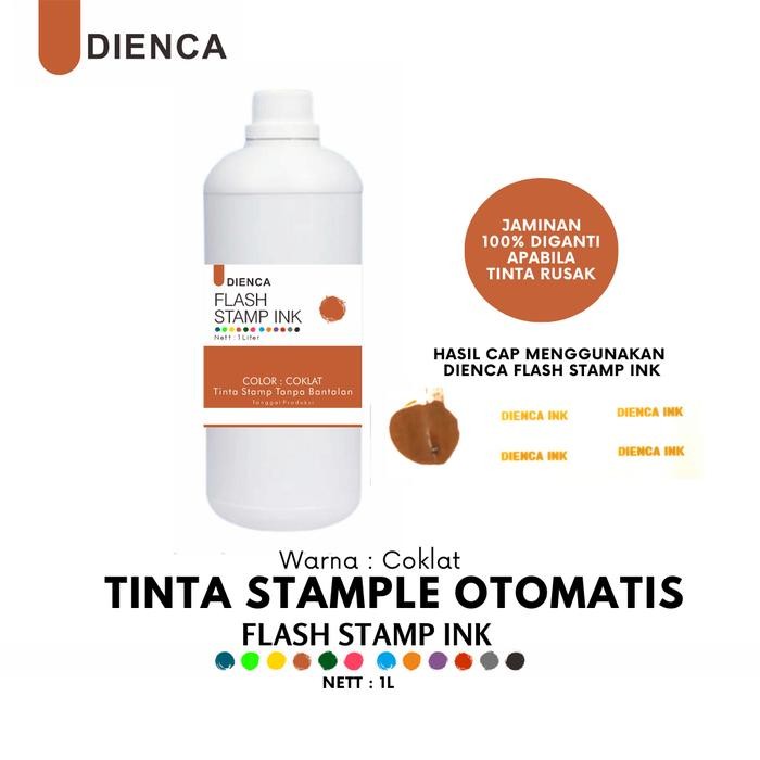 

Tinta Stempel Flash Otomatis / Tanpa Bantalan Dienca Official 1 Liter Warna Cokelat