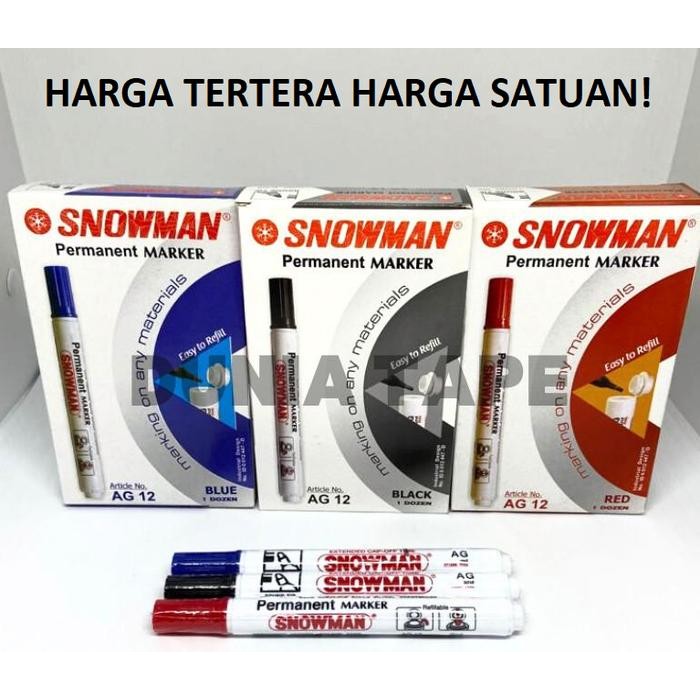 

New Spidol Permanent Marker Snowman AG 12 (spidol hitam . biru . merah)