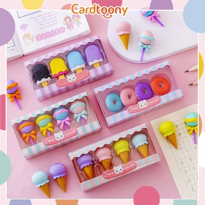 

New 4 Pcs Penghapus Lucu Es Krim Donat Lolipop Es Imut Eraser Cute Donut Ice Cream Lollipop