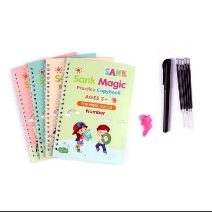 

New SANK Magic Practice Book 1 SET ISI 4 BUKU + PULPEN Alat Tinta Belajar Stationery