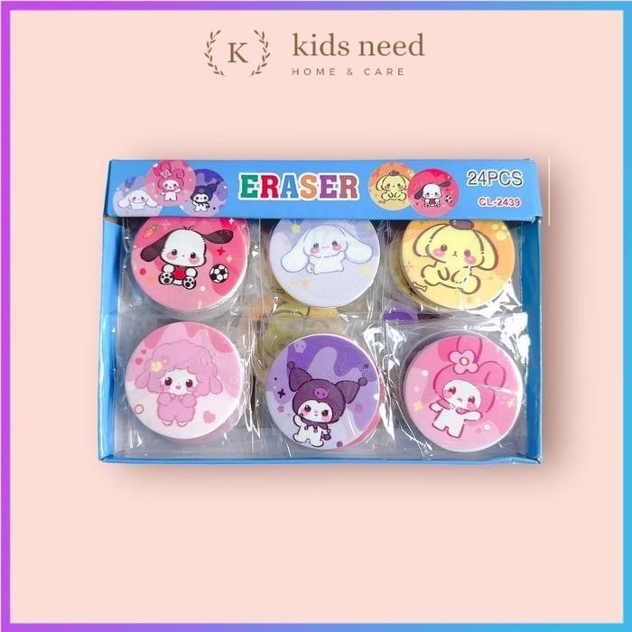 

New (24pc) penghapus murah/hapusan karakter kuromi lucu / eraser pensil stip fancy/ OB Kecil Bullat