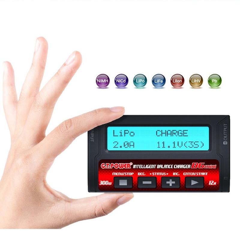 GT.POWER IMAX B6 MINI Balance Charger Discharger 300W 12A For RC Helicopter Re-peak NiMH NiCD LiHV