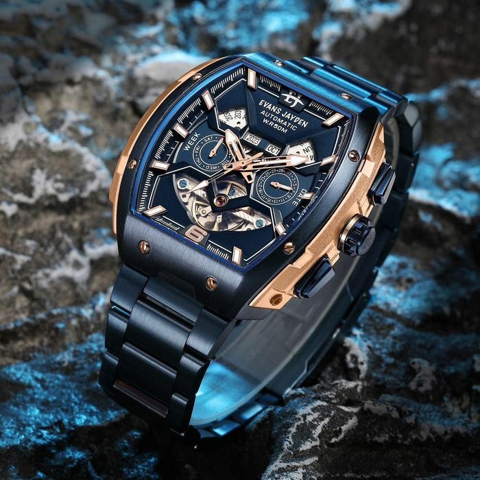 Buy 1 get 1  Evans Jayden Jam Tangan Pria 9620 Rantai Automatic Movement Stainless Steel Kaca