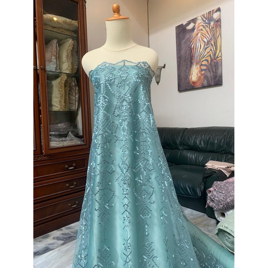 1/2 Meter Brokat Tile Sapto Bordir Premium Aphrodite Motif 3 Hijau Wardah Tosca