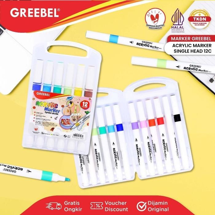 

Greebel Spidol Acrylic Marker Single Head Warna 12 18 24 36 48 Warna