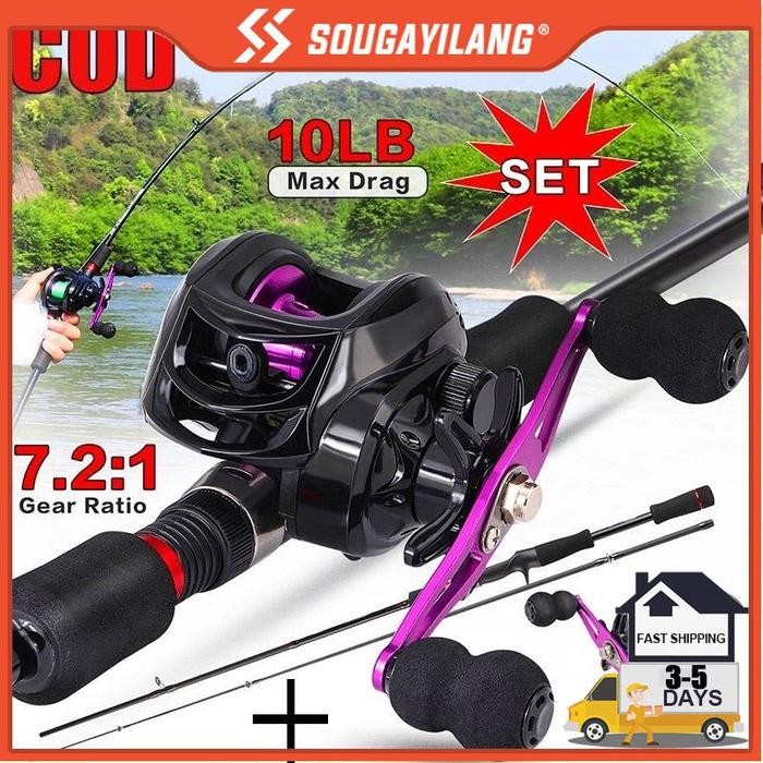 Sougayilang Set Pancing Casting 1.8M/2.1M Joran Pancing Laut Joran Pancing Carbon Rell Pancing Joran