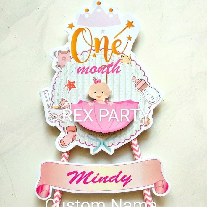 Topper One Month/Cake Topper One Month Baby Girl/Topper Kue Satu Bulan