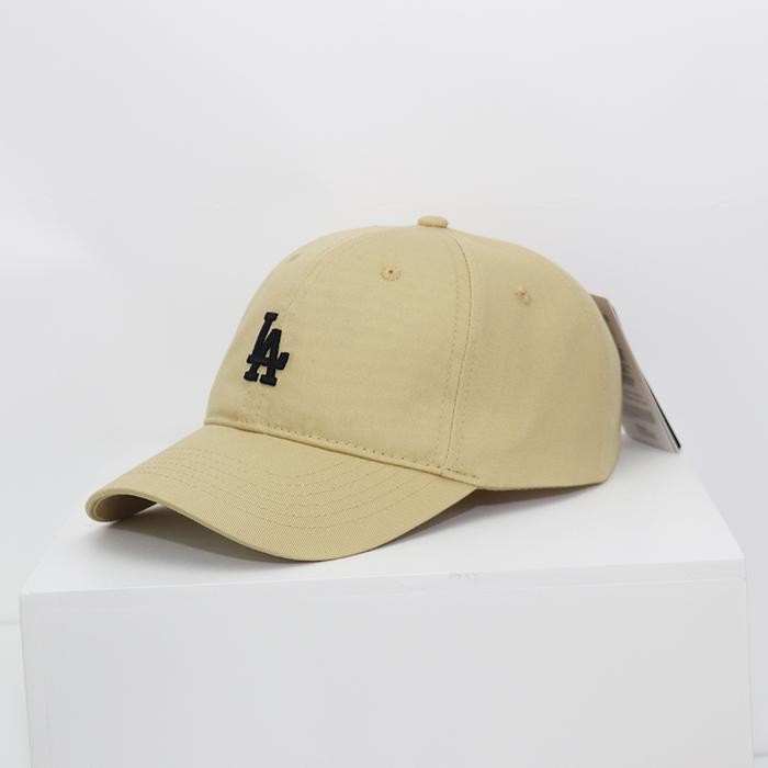 ASLI Topi MLB Korea Los Angeles Dodgers Bordir Beige Black Sm IMPOR READY STOCK