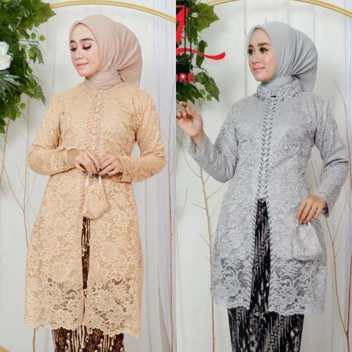 Baju Kebaya Atasan Brokat Payet Tunik Kancing Seribu / Atasan Modern Kebaya Brokat Sage Green dan