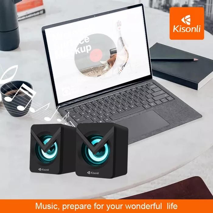 Tersedia Kisonli L1040 Speaker Laptop Komputer Pc Pink Rgb Led Volume Control