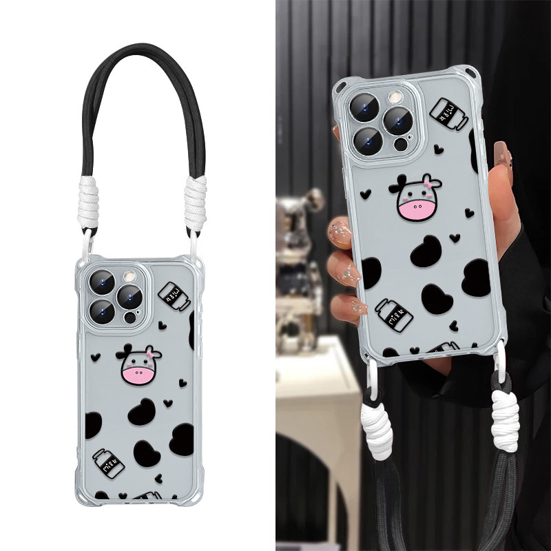 Soft Botol Hitam Sapi Perah Case Hp Iphone 11 13 15 16 17 Plus Pro Max Xr Ip 12 14 Lanyard Sjfs Soft