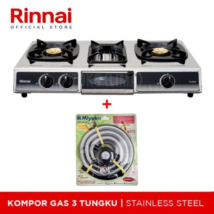 KOMPOR GAS 3 TUNGKU RINNAI RI 524 E KOMPOR PANGGANGAN RINNAI 524 GRILL