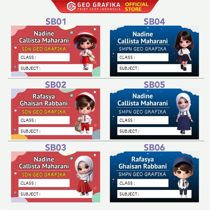 

New Stiker Label Buku Pelajaran Custom Free Desain isi 40 pcs Karakter 3D