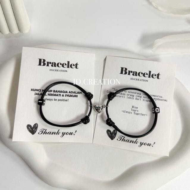 

New Gelang couple Magnet Love Inisial Dadu Hitam Tali Korea 2mm Manik Putih gelang inisial aesthetic