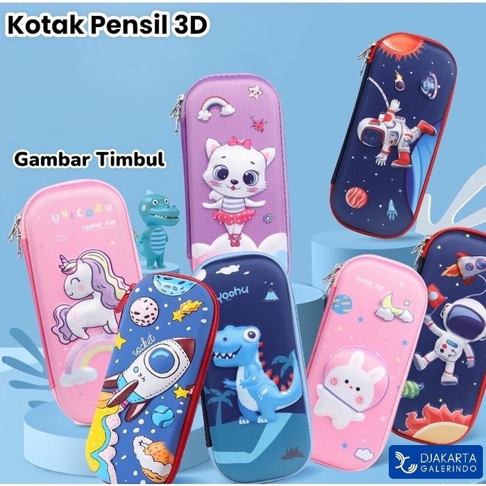 

New Kotak Pensil 3D Tempat Pensil 3D Gambar Lucu Timbul anti air waterproof Unicorn elsa frozen Dino