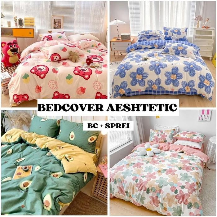 [ BEDCOVER SET ] BEDCOVER SET + SPREI MOTIF AESTHETIC / bedcover dan Seprei Set sprei