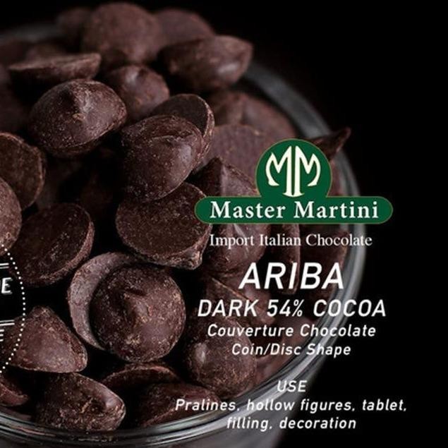 

LEZAT- Master Martini Ariba 54% Repack 500Gr Dark Couverture Chocolate Baking Cokelat Coin