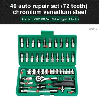 TEKIRO Kunci SOK 46 PC Set Socket (1/4 ") Full Lengkap Socket Tool Kit Pas Ring L Motor Mobil Car Re
