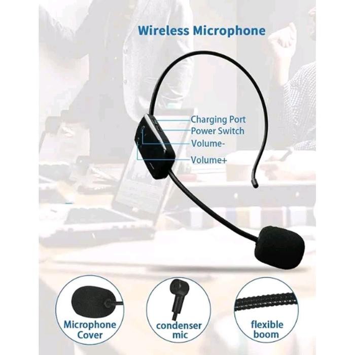 Mic Wireless Microphone 2.4G Headset Bando 2 Mic Rechargeable