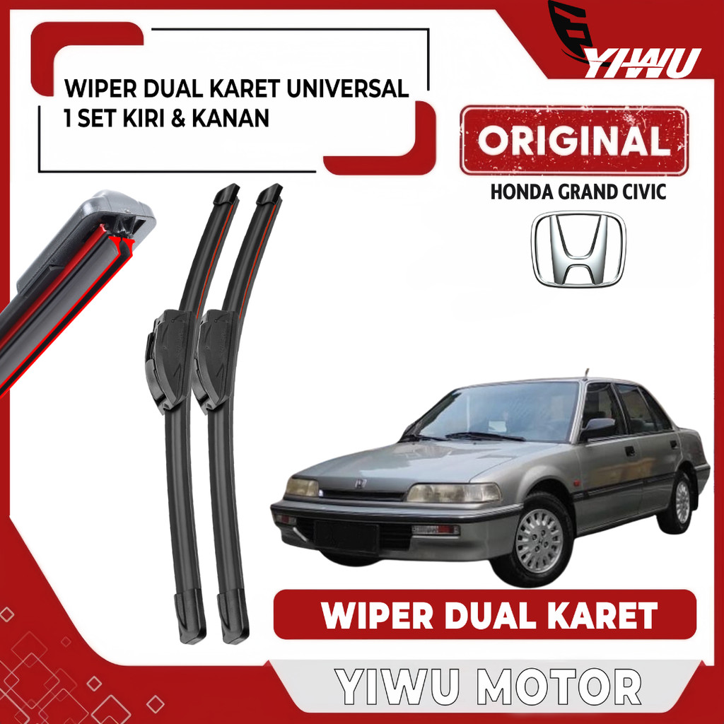 Wiper Blade Honda Grand Civic Double Karet Pembersih Kaca Depan Mobil 1 Set Kiri dan Kanan