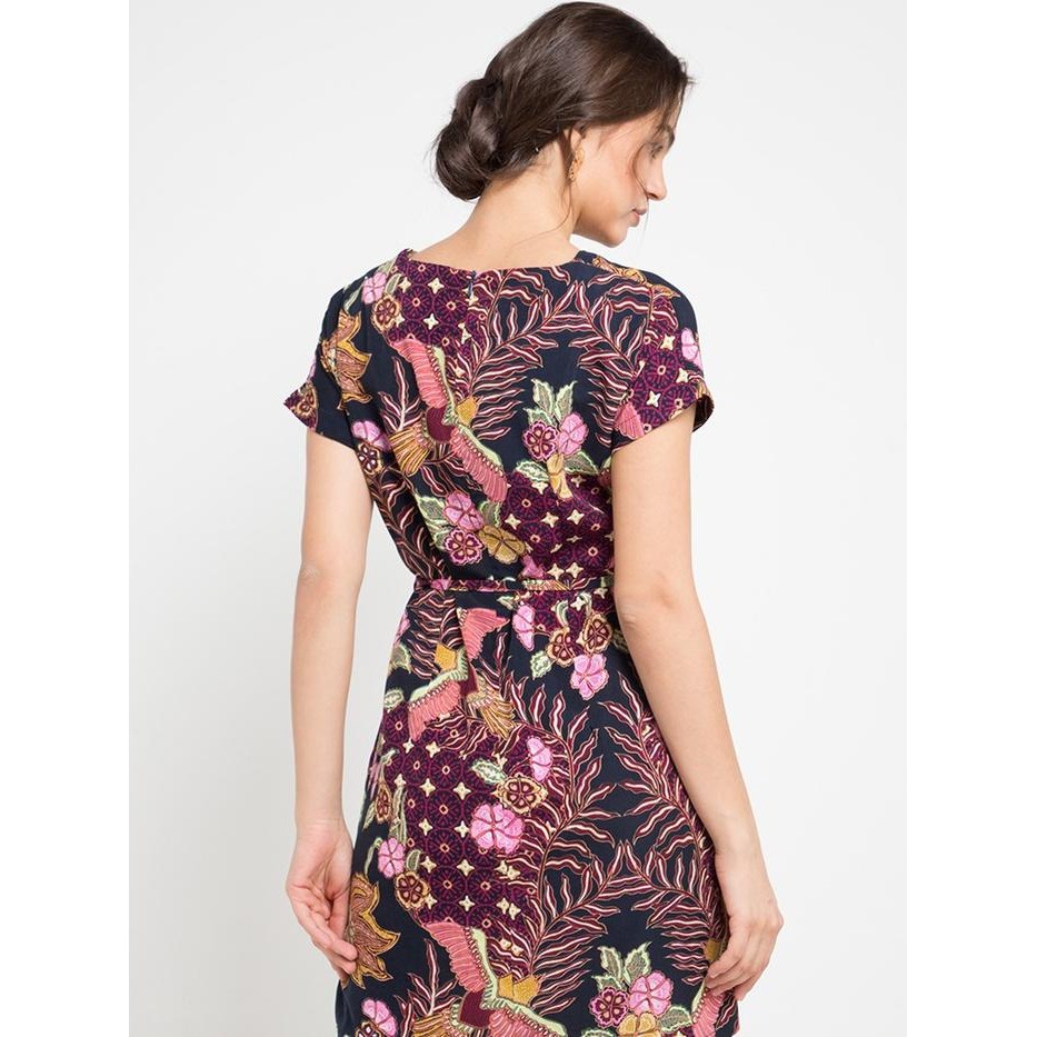 Arjuna Weda Sackdress Batik Wanita Motif Manuk Angon - Bahan Semi Sutera Lengan Pendek Resleting