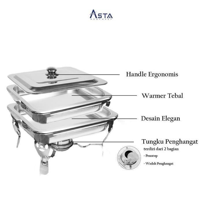 Tersedia Asta Food Warmer Square Dengan Pemanas - Wadah Saji Kotak Prasmanan Stainless