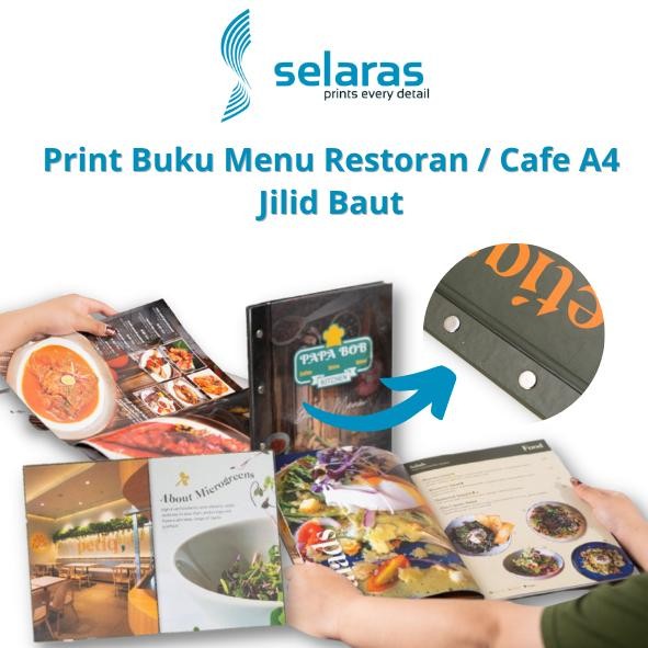 

Cetak / Print Buku Menu Restoran / Cafe A4 Jilid Baut Selaras Printing