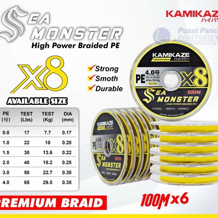 KAMIKAZE Snar Pancing Pe SEA MONSTER X8 (YLW) 100M Connecting