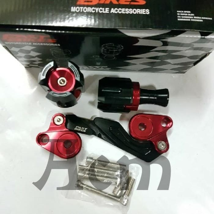 Sale Fastbikes Jalu Slider Pelindung Knalpot Nmax Aerox 155 Lexi Pcx Full Cnc Besi Warna Gold & Red