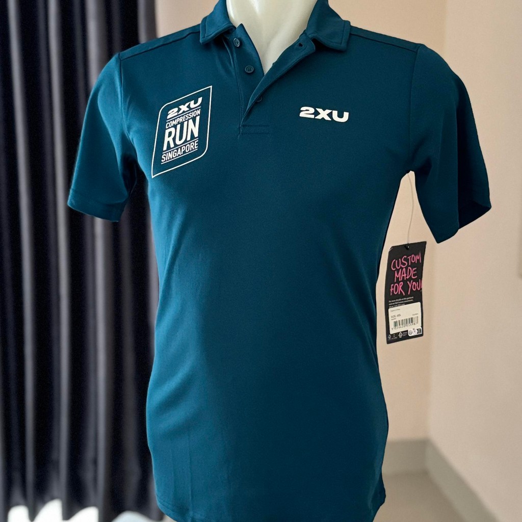 Jersey 2xu men baju dryfit pakaian olahraga model polo berkerah 2xu compression singapore run navy s