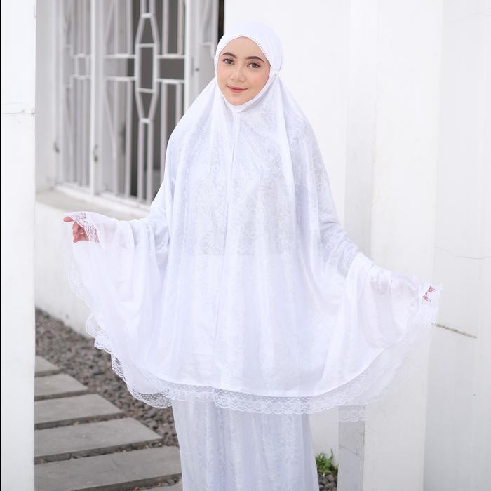 Mukena dewasa setelan katun putih polos