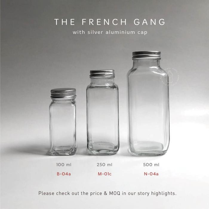 Botol kaca kotak french square 100ml 250ml 500ml