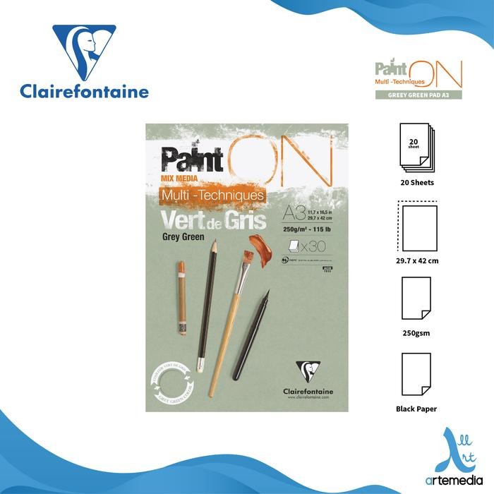 

Kertas Gambar Clairefontaine Paint On A3 Grey Green Multi Techniques