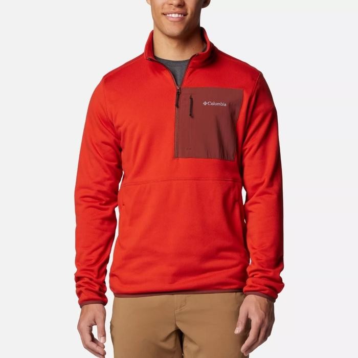 Jaket Pria Casual Columbia Hike Ii Technical Half Zip Fleece Jacket Red Original