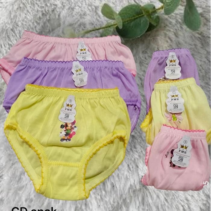 ( 6 pcs ) PMR celana dalam anak Cewek balita sampai tanggung motif polos karakter // CD anak