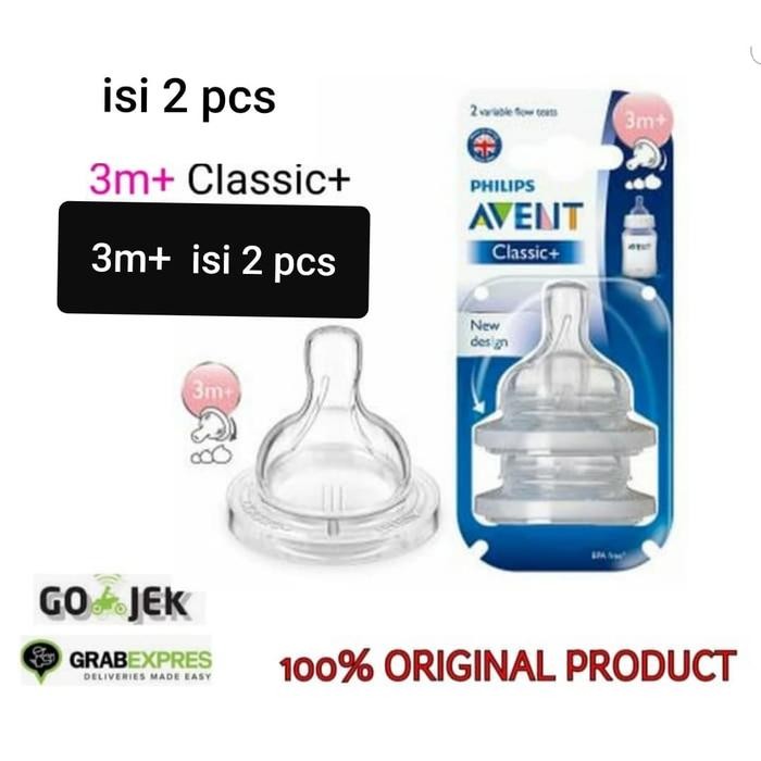 Pilihan- Khusus 3M+ = Isi 2 Pcs Philips Avent Dot Teat Nipple Classic Original