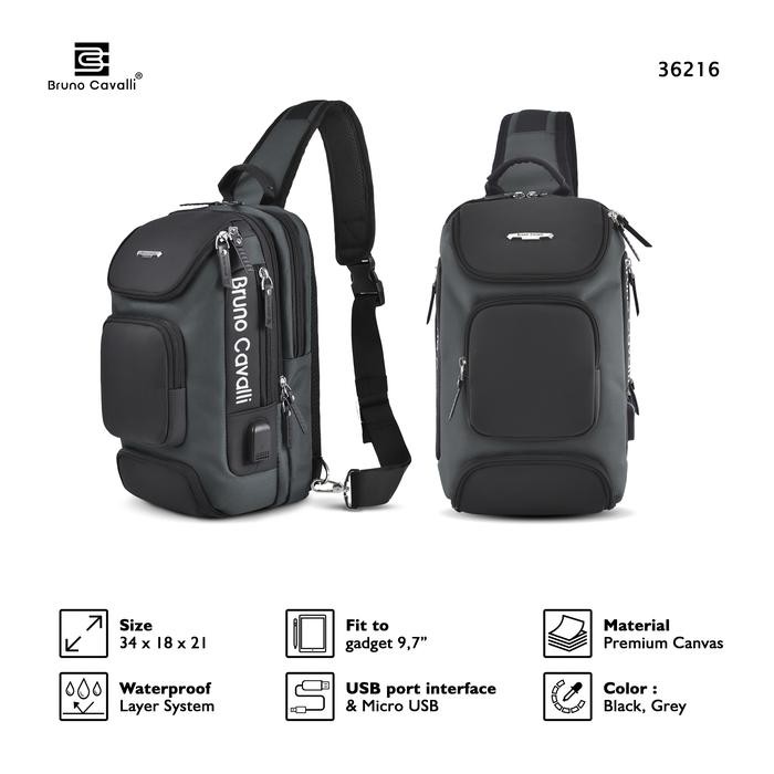 Tas Selempang Pria Bruno Cavalli 36216 Canvas Hitam