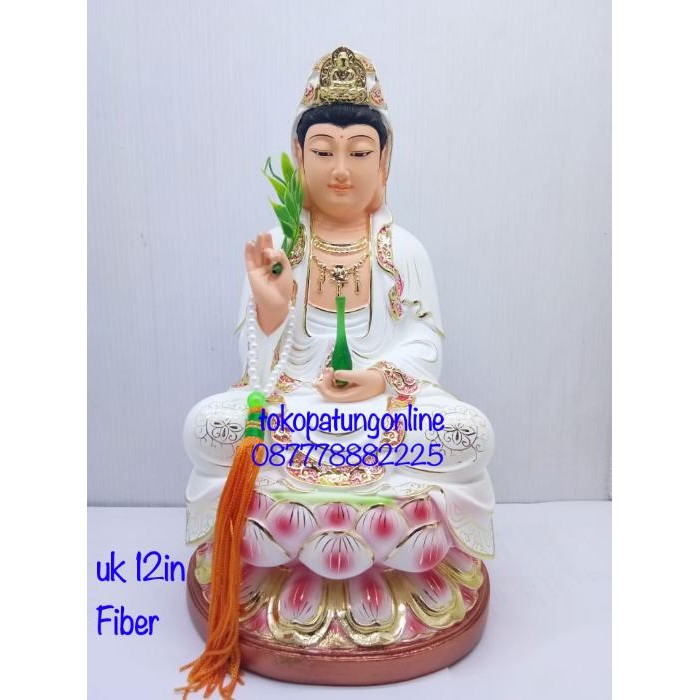Patung Kwan Im Guan Yin Putih 12In Bambu Hijau