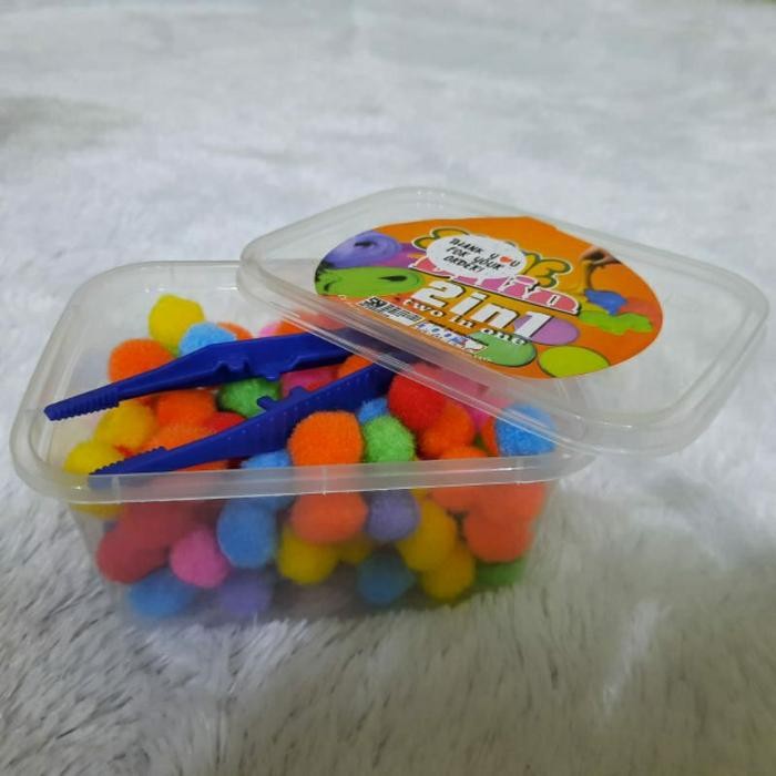 Paket pompom box tweezer pinset plastik pom pom mainan edukasi