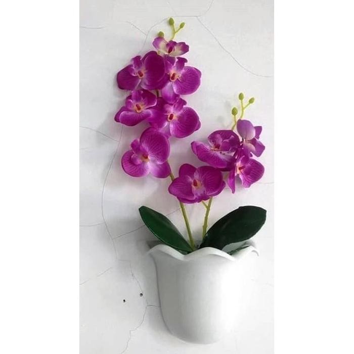 Set Bunga Anggrek Hias Plastik Artificial Palsu Pot Tempel Dinding (TERBAIK) (TERBARU) (TERMURAH)