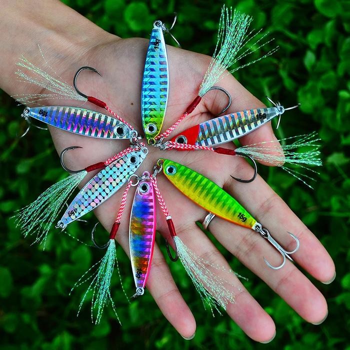 Set umpan jigging logam warna cerah 7g 10g 15g 20g 30g umpan jigging casting pantai sendok jigging