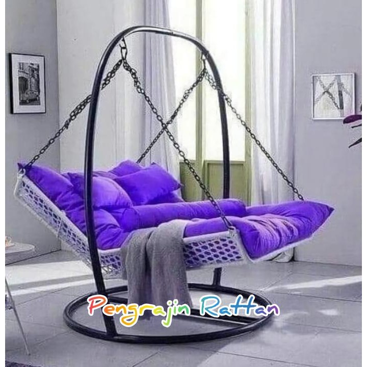 Kursi Ayunan Gantung Dipan Super Jumbo Rotan Sintetis Besi Jumbo Anak Anak Dewasa Halaman Rumah