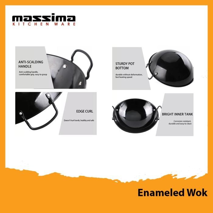 Kuali Wajan Penggorengan Enamel Anti Lengket Wok Anti Stick 40 Cm