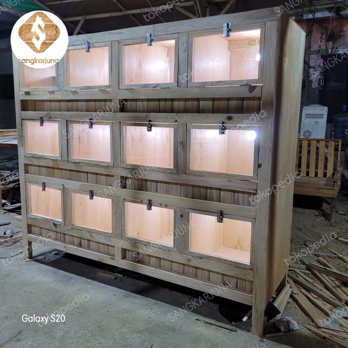 kandang ayam serama 12 pintu+instalasi lampu+tempat telur+tempat makan