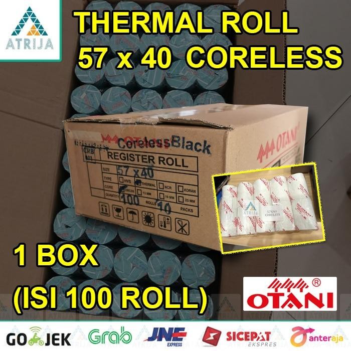 

Cuci Gudang 1 Box (100) Coreless Kertas Struk Thermal Roll Otani Black 57X40