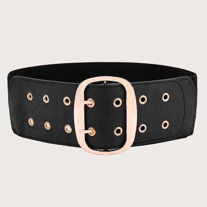 Belt ikat pinggang Wanita Sabuk Fashion Wide Obi Elastis Waist DOTBELT Besi Hitam Karet Karet