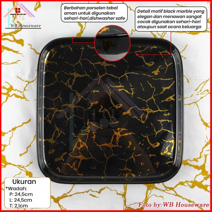 Fiorenza Tempat Kue Buah Keramik Rak Susun Tingkat 2Susun Motif Marble / Square Cake Stand / Tempat
